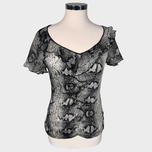 WHBM White House Black Market Small Black Flutter Short Sleeve Top - Picture 3 of 11